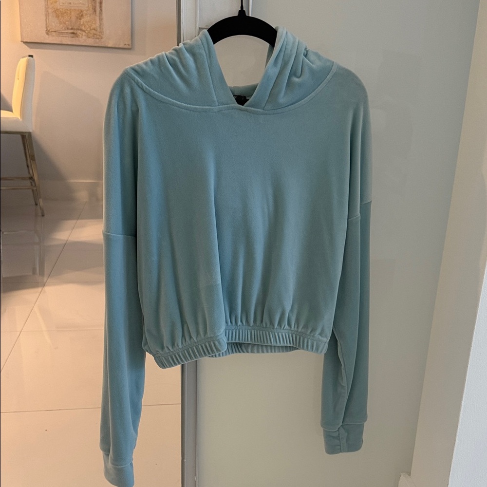 Velvet Hoodie Top in Light Blue